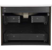 Invändig vy av ett tvättställsskåp med lådor