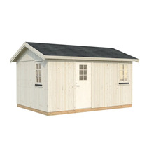 Trädgårdsskjul i trä med fönster och dörr