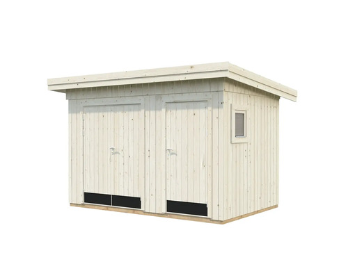 Trädgårdshus i trä med dubbeldörrar och fönster