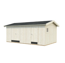 Trädgårdshus i trä med dubbeldörr och fönster