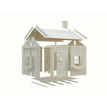 Sprängskiss av ett lekstuga i trä för montering