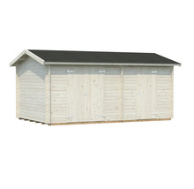 Trädgårdsskjul med tre dörrar och sadeltak