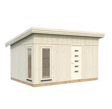 Trädgårdshus i trä med dörr och fönster