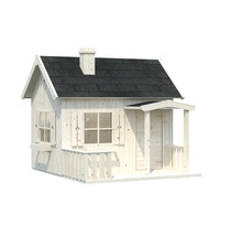 Lekstuga i trä med tak, fönster och dörr