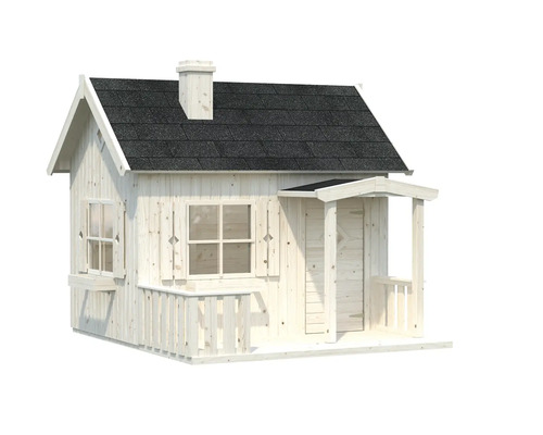 Lekstuga i trä med tak, fönster och dörr
