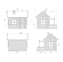 Teknisk ritning av ett trädgårdshus med måttangivelser