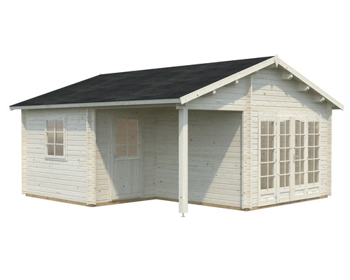 Trädgårdshus i trä med fönster och dubbeldörr