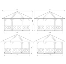 Teknisk ritning av en paviljong med dimensioner