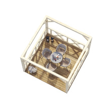 Träpaviljong med trädgårdsmöbler på träterrass