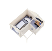 Garage med verkstadsdel, inklusive bil, cykel och arbetsbänk