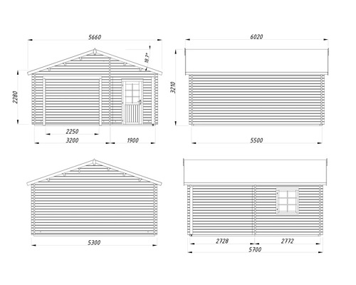 Teknisk ritning av ett trägarage med mått