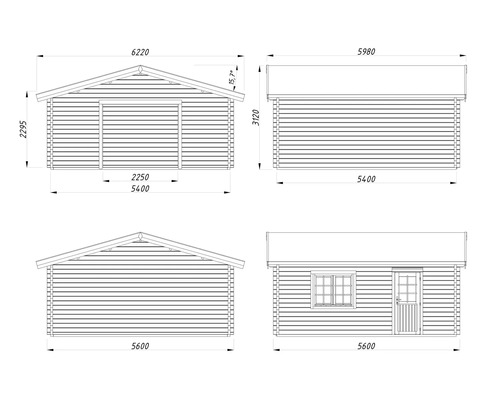Teknisk ritning av ett trädgårdshus med mått.