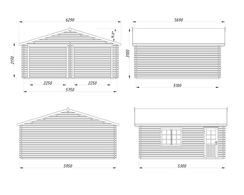 Teknisk ritning av ett trädgårdsskjul med dimensioner