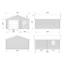 Teknisk ritning av ett garage med detaljerade mått