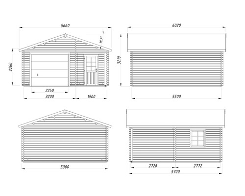 Teknisk ritning av ett garage med detaljerade mått
