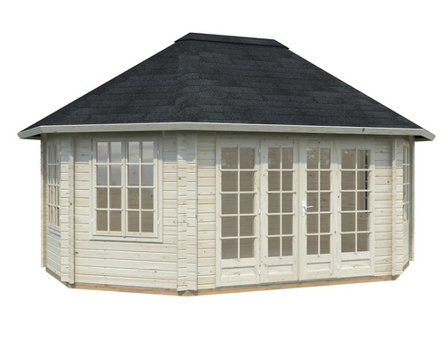 Trädgårdshus av trä med fönster och dörrar