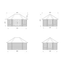 Teknisk ritning av ett trädgårdshus med mått