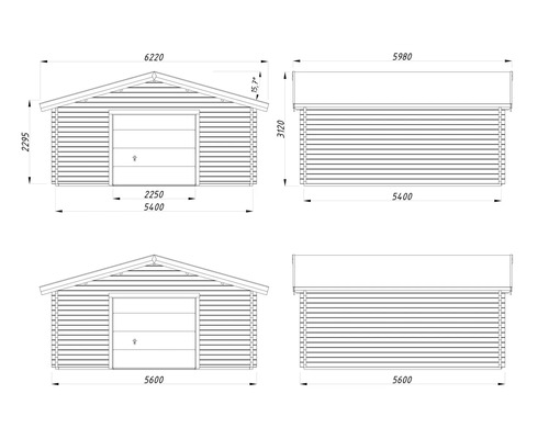 Teknisk ritning av ett garage med dimensioner