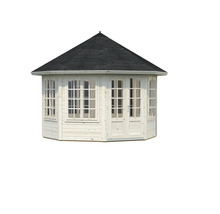 Sexkantig trädgårdspaviljong av trä med tak