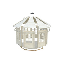 Obehandlat lusthus i trä med fönster och takelement