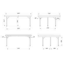 Teknisk ritning av en träkonstruktion med mått