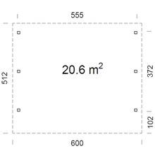 Planlösning med mått och en yta på 20,6 kvadratmeter