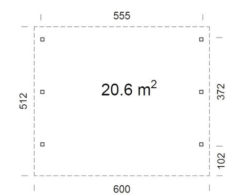 Planlösning med mått och en yta på 20,6 kvadratmeter