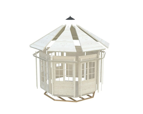 Byggsats för träpaviljong med tak, väggar och grund