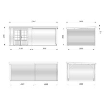 Teknisk ritning av ett trädgårdshus med dimensioner
