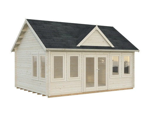 Trädgårdshus i trä med fönster och dubbeldörr