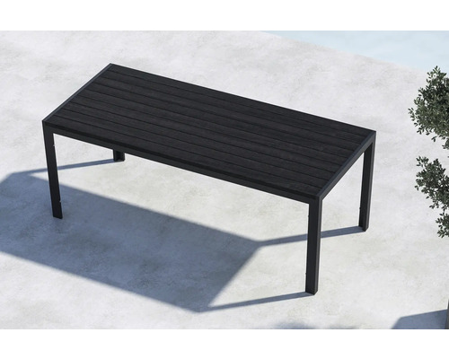 Rektangulärt trädgårdsbord i trä och metall