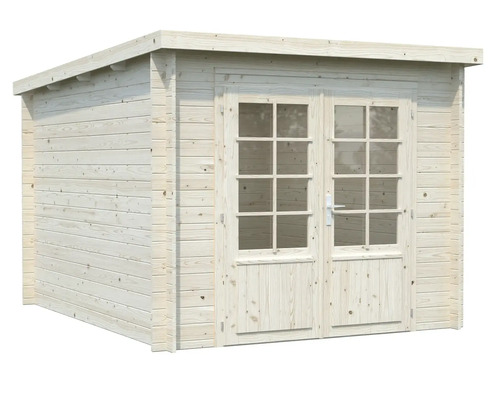 Trädgårdshus i trä med dubbeldörr och fönster