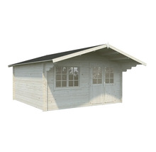 Trädgårdshus av trä med fönster och dörr