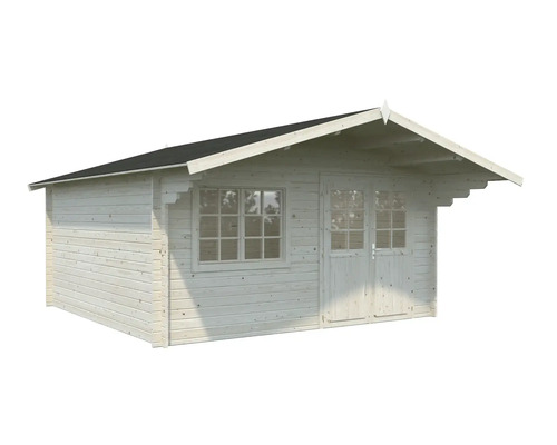 Trädgårdshus av trä med fönster och dörr