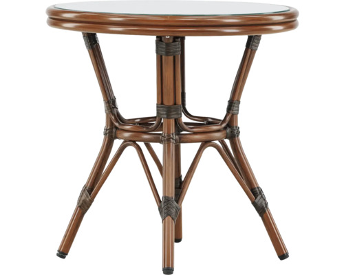 Cafébord VENTURE HOME Sagres Ø60cm brun Runt rottingbord med glasskiva