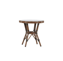 Runt bistrobord av rotting med glasskiva