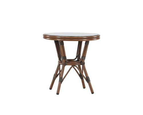 Runt bistrobord av rotting med glasskiva