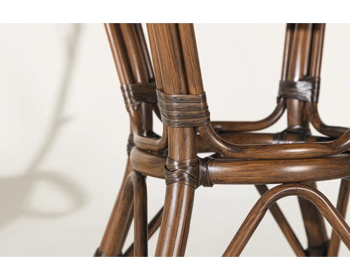 Detaljbild av en barstol med rottingstruktur