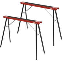 Två rödsvarta arbetsbockar av metall