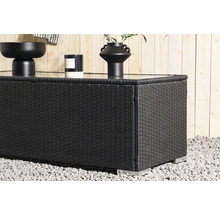 Trädgårdsbord med flätad design och glasskiva