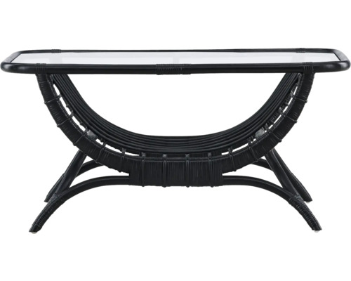 Soffbord med glasskiva och rottingram