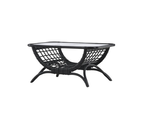 Trädgårdsbord med glasskiva och rottingutseende