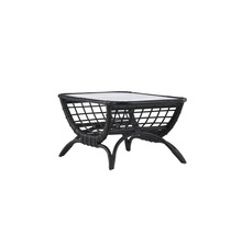 Svart rottingbord med glasskiva för utomhusbruk