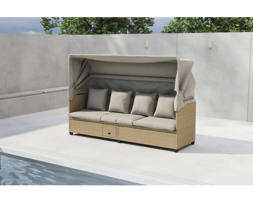 Strandkorg med markis, kuddar och förvaringsutrymme för utomhusbruk