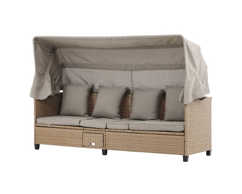 Strandkorg med markis, kuddar och förvaringsutrymme