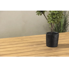 Dekorativ konstgjord växt i kruka på ett träbord