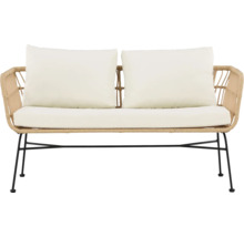 Två sits soffa med rottingram, sittdyna och ryggkuddar