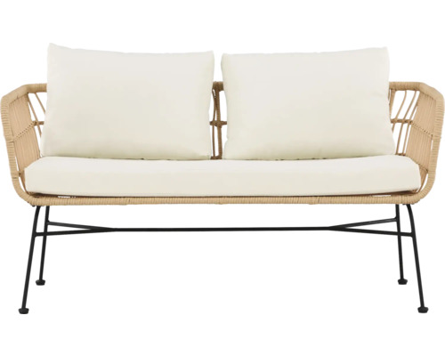 Två sits soffa med rottingram, sittdyna och ryggkuddar