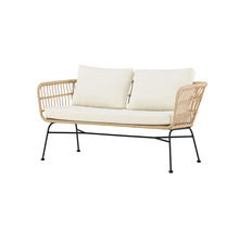 Två sits trädgårdsbänk med rottingram, sittdyna och ryggkuddar