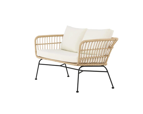 Trädgårdsbänk med rottingutseende och klädsel